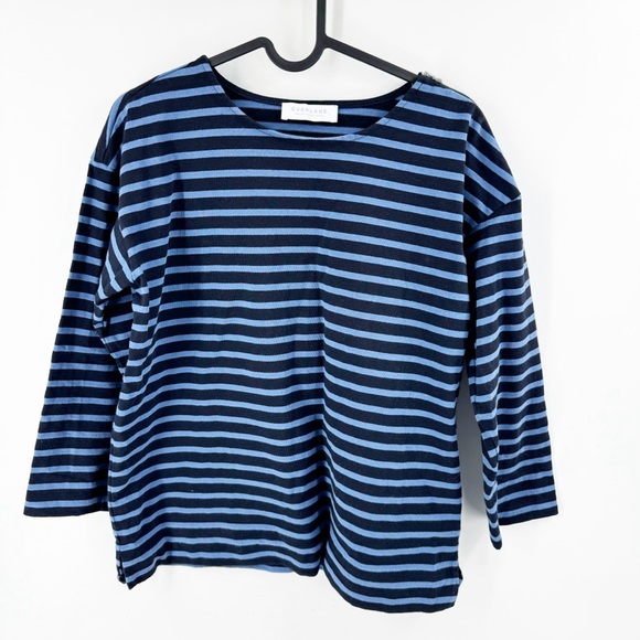 ✅ Everlane The Breton Cotton Tee Blue Striped with Zipper Detailing Small - Picture 2 of 6